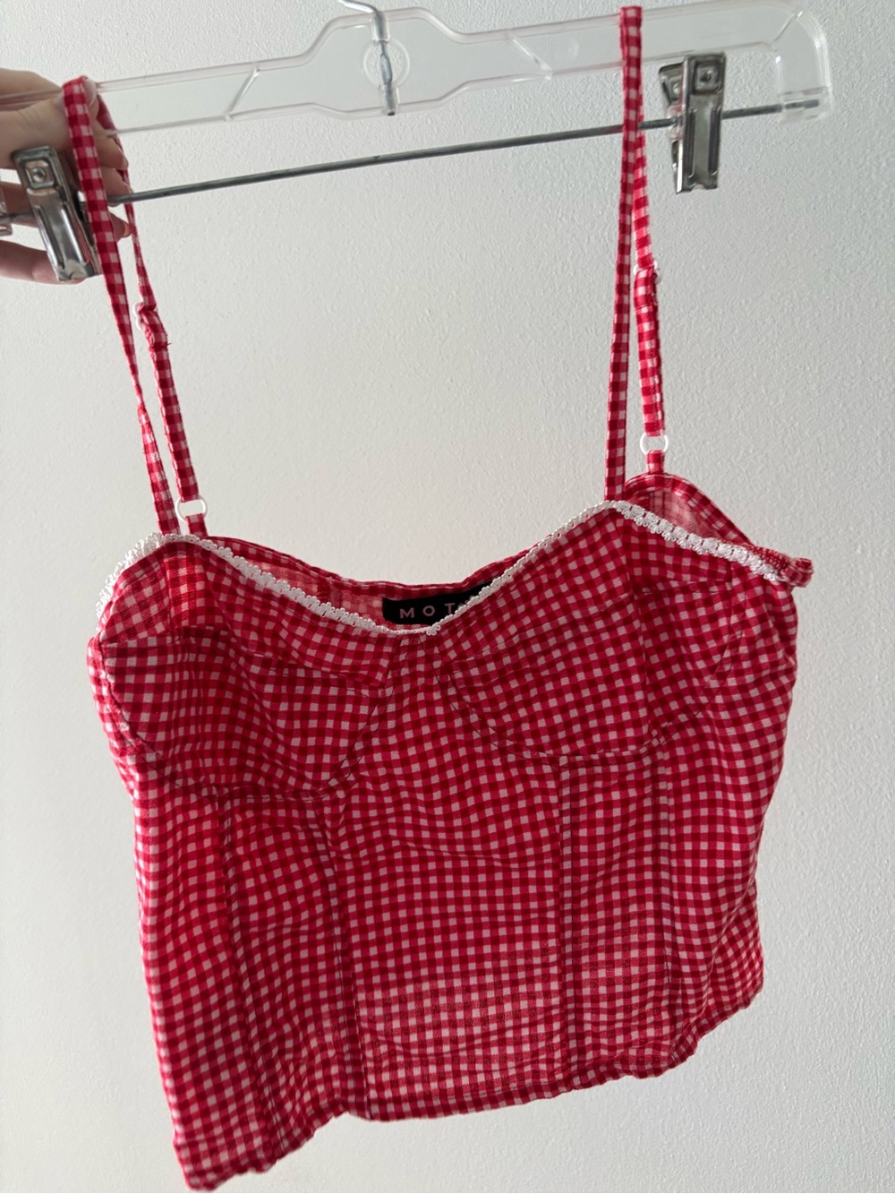 Motel Rocks Red Gingham Spaghetti Strap Crop Cami